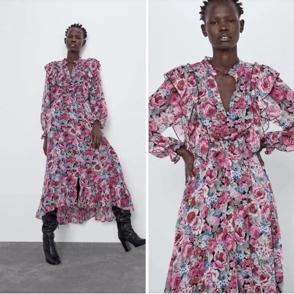 Zara Women’s Floral long sleeve Long Lined Dress Size M - Picture 14 of 16